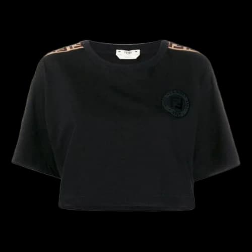 FENDI Logo Round Neck Short Sleeve Black