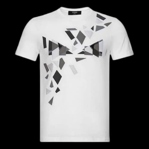 FENDI Geometry Pattern Cotton Round Neck Short Sleeve White T-Shirt