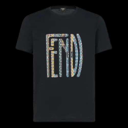 FENDI SS21 Logo Pattern Printing Round Neck Short Sleeve Black