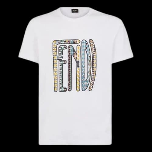 FENDI SS21 Logo Alphabet Printing Round Neck Short Sleeve White T-Shirt