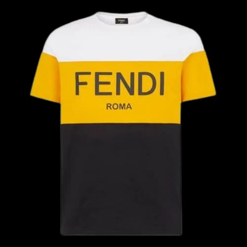 FENDI Chest Alphabet Logo Printing Round Neck Short Sleeve Colorblock