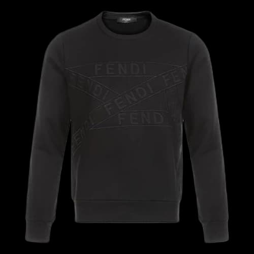 FENDI Logo Embroidered Round Neck Long Sleeves Black