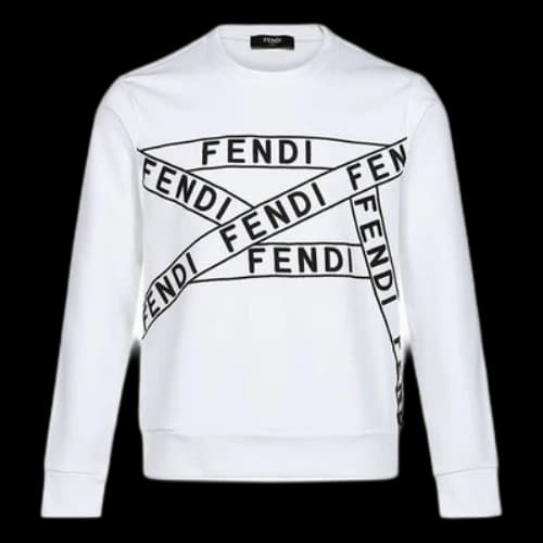 FENDI Embroidered Round Neck Long Sleeves White