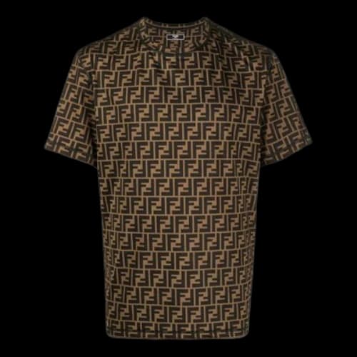 FENDI Logo Printing Round Neck Short Sleeve Brown T-Shirt