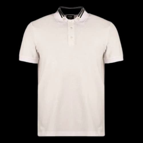 FENDI Stripe Embroidered Loose Casual Short Sleeve Polo Shirt White