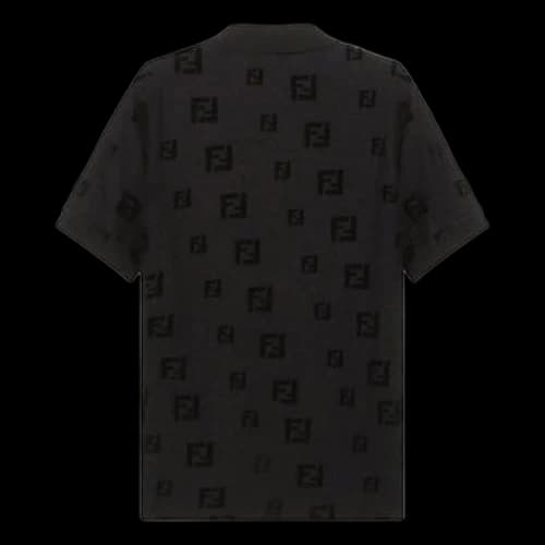 FENDI SS21 FF Pattern Cotton Short Sleeve Polo Shirt Black