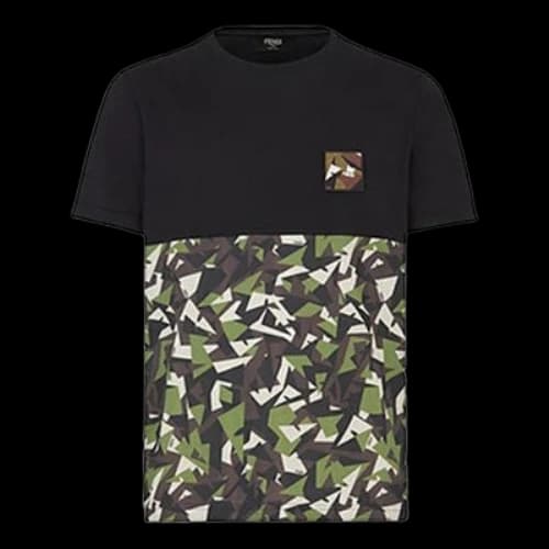 FENDI Splicing Round Neck Short Sleeve Black Camouflage