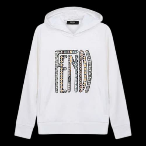 FENDI SS21 Alphabet Pattern Cotton Hooded Long Sleeves White