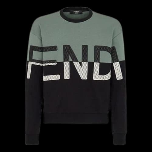 FENDI FW21 Cotton Colorblock Round Neck Long Sleeves Sage Green