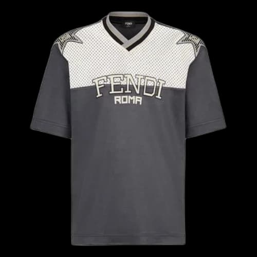 FENDI SS21 Mesh Splicing Alphabet Short Sleeve Gray