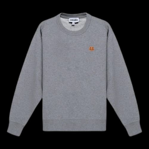 KENZO SS21 Small Tiger Head Logo Embroidered Pattern Round Neck Long Sleeves Hoodie Gray (Women's)
