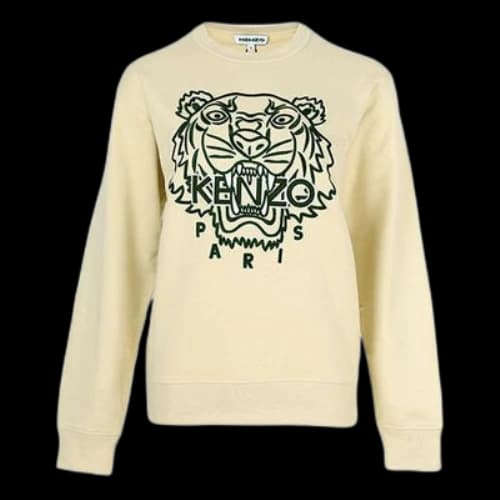 KENZO SS21 TIGER Pattern Embroidered Round Neck Pullover Cream Yellow Hoodie (Women's)