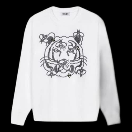 KENZO SS21 Tiger Head Printing Round Neck Long Sleeves White Hoodie (Women's)