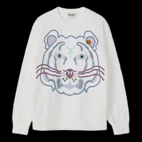 KENZO SS21 Tiger Head Pattern Loose Long Sleeves White Hoodie (Women's)