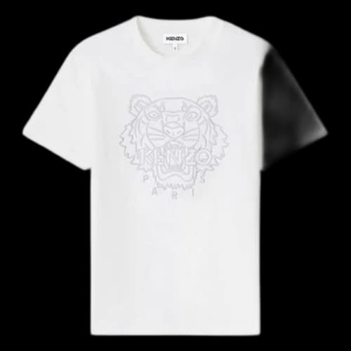 KENZO SS21 Tiger Head Embroidered Cotton Round Neck Short Sleeve White