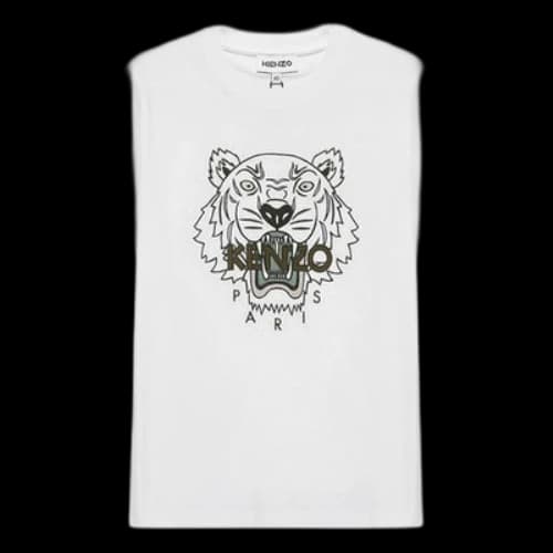 KENZO SS21 Tiger Head Embroidered Pattern Short Sleeve White
