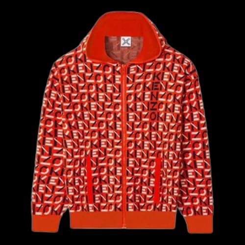 KENZO SS21 Alphabet Full Print Zipper Hooded Jacket Red