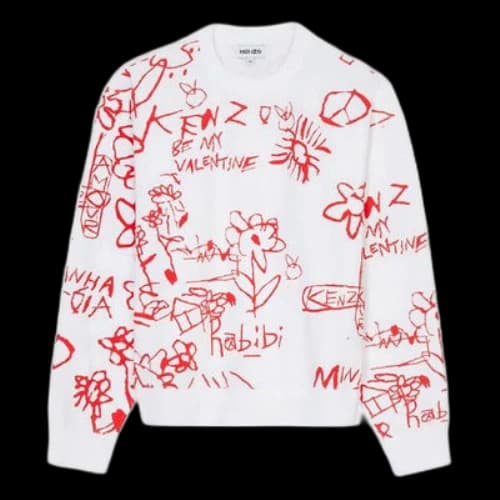 KENZO SS21 Valentine's Day Series Painting Printing Round Neck Pullover White
