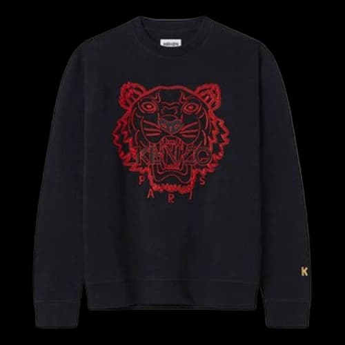 KENZO China Capsule Series Tiger Head Embroidered Round Neck Pullover Black