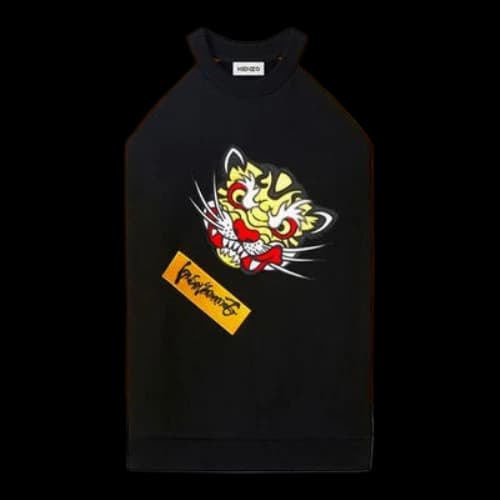KENZO SS21 Leopard print Printing Splicing ribbed raglan sleeve Black