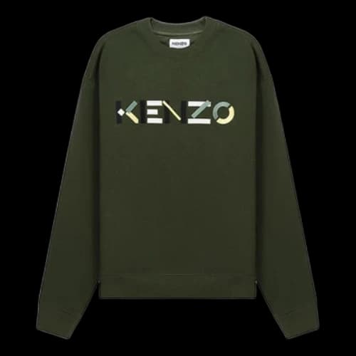 KENZO SS21 Embroidered logo Fleece Lined Pullover Olive Green