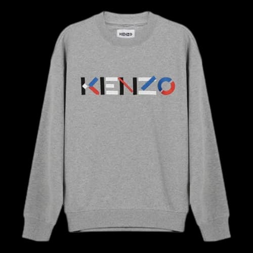 KENZO SS21 Embroidery Logo Brushed Round Collar Long Sleeve Male Grey