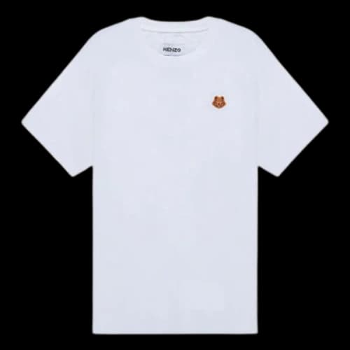 KENZO SS22 Small Tiger Head Embroidered Logo Round Neck Short Sleeve White