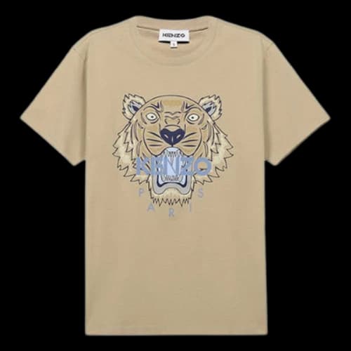 KENZO Tiger Head Pattern Round Neck Short Sleeve Cream Yellow