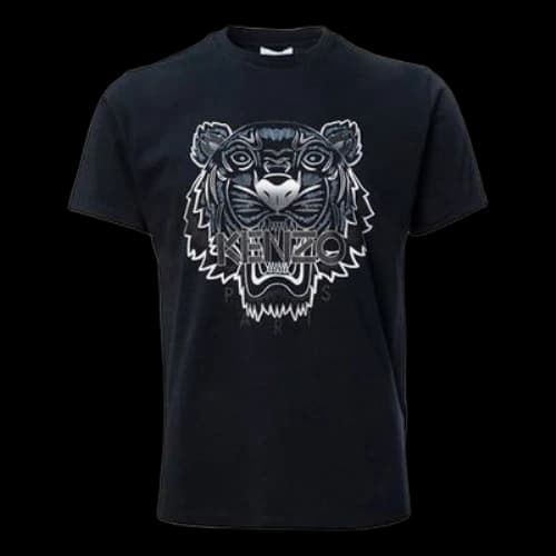 KENZO SS21 Alphabet Tiger Head Printing Pattern Round Neck Short Sleeve Black