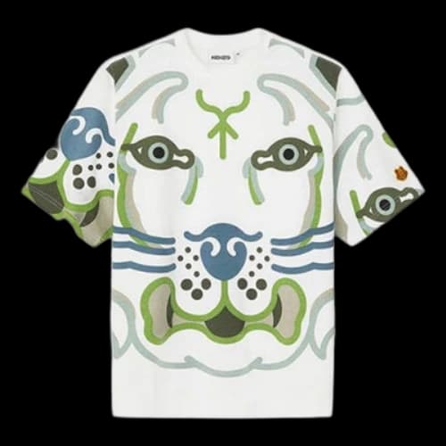 KENZO SS21 TIGER Printing Round Neck Pullover Short Sleeve White