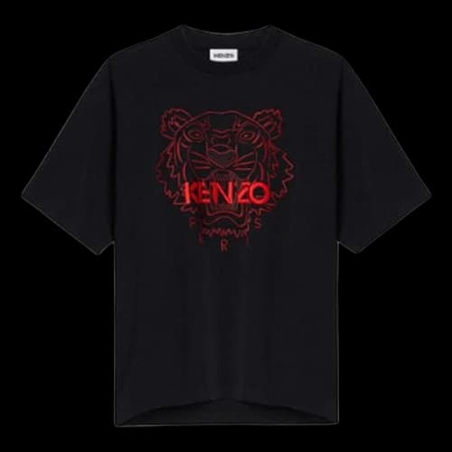 KENZO China Capsule Series Alphabet Tiger Head Embroidered Pattern Round Neck Short Sleeve Black
