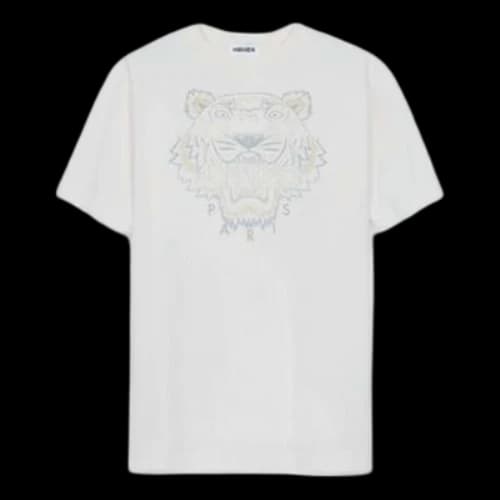 KENZO SS21 Gradient Tiger Head Pattern Round Neck Pullover Short Sleeve White