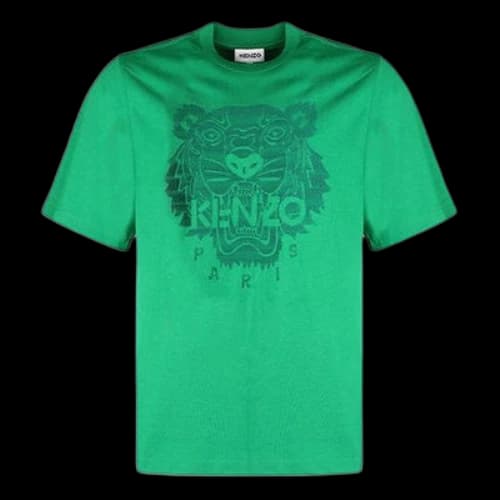 KENZO SS21 Tiger Head Pattern Embroidered Logo Loose Round Neck Short Sleeve Green