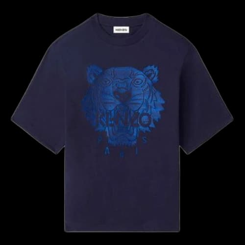 KENZO SS21 Tiger Head Pattern Embroidered Logo Loose Round Neck Short Sleeve Navy Blue