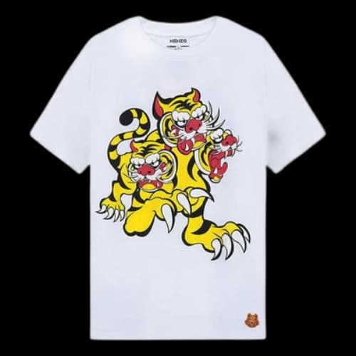 KENZO SS21 Tiger Printing Round Neck Short Sleeve White