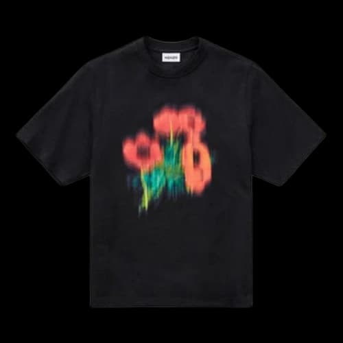 KENZO SS21 Cotton Flowers Printing Pattern Round Neck Short Sleeve Black T-Shirt