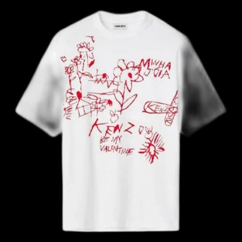 KENZO SS21 Painting Logo Graffiti Design Round Neck Short Sleeve t White T-Shirt