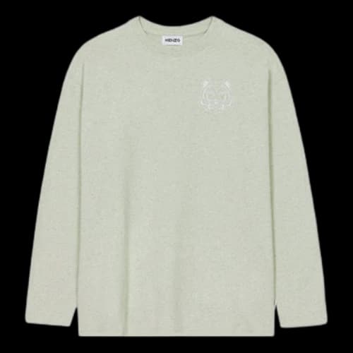 KENZO FW21 Logo Tiger Head Printing Round Neck Long Sleeves Mint Green T-Shirt