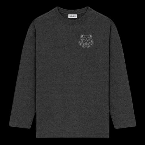 KENZO FW21 Logo Tiger Head Printing Round Neck Long Sleeves Autumn Gray T-Shirt