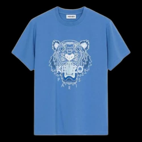 KENZO FW21 Printing Tiger Head Round Neck Short Sleeve Blue T-Shirt