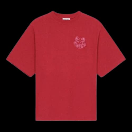 KENZO FW21 Tiger Head Printing Casual Short Sleeve Red T-Shirt