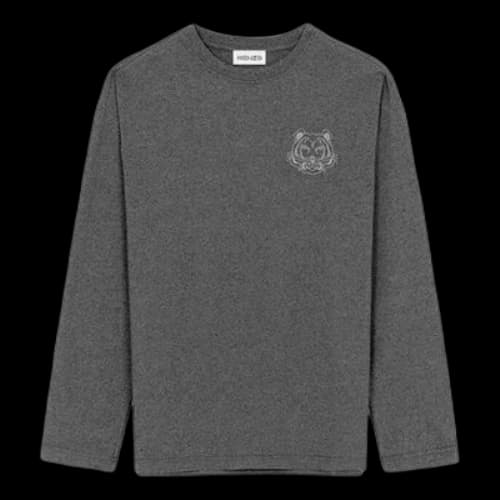 KENZO FW21 Tiger Head Printing Casual Round Neck Long Sleeves Gray T-Shirt