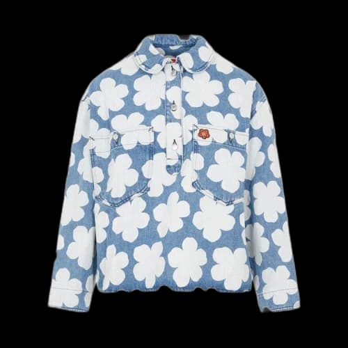 Kenzo Printed Denim Polo Overshirt 'Blue'