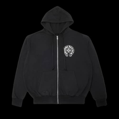Chrome Hearts Horseshoe Floral Cross Zip Hoodie 'Black'