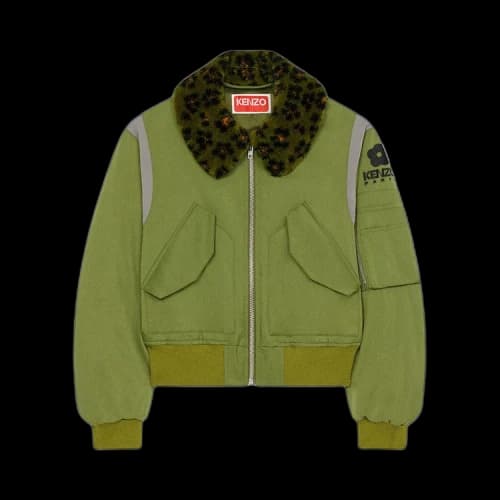 Kenzo Hana Leopard Bomber Jacket 'Khaki'