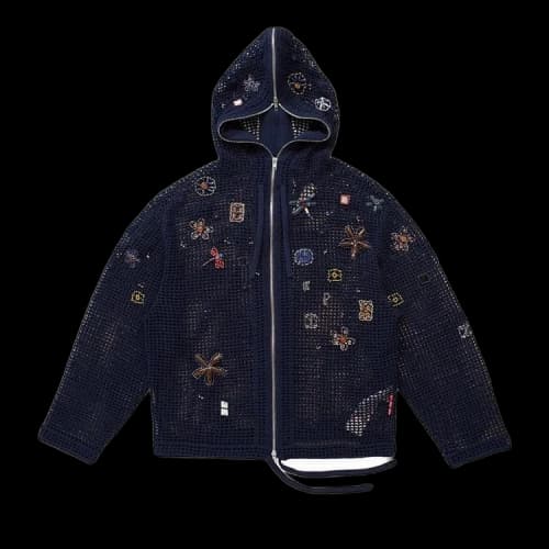 Kenzo L-Elevated Crochet Embellished Full Zip Hoodie 'Navy'