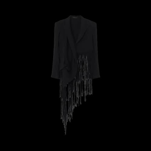 Yohji Yamamoto Crinkle Li Gauze Hem Line Fringe Point ASM Jacket 'Black'
