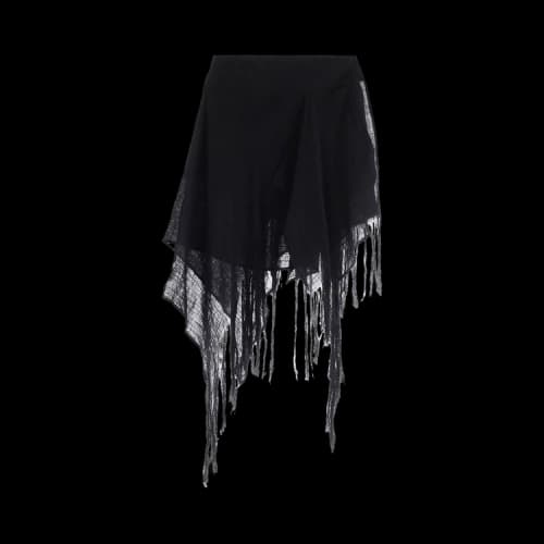 Yohji Yamamoto Crinkle Li Gauze Layered Fringe Skirt 'Black'