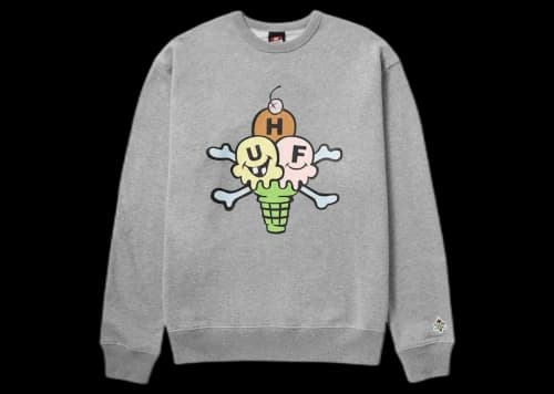 HUF x Ice Cream Triple Scoop Crewneck Sweatshirt Heather Grey