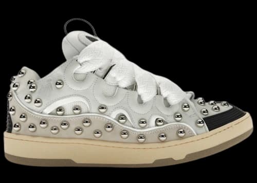 Lanvin Studded Leather Curb Sneaker White